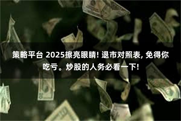 策略平台 2025擦亮眼睛! 退市对照表, 免得你吃亏。炒股的人务必看一下!